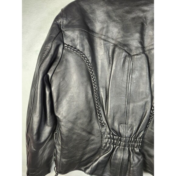 INTERSTATE LEATHER Womens LARGE Lined Biker Motorcycle Jacket Heavy Moto - Picture 8 of 15